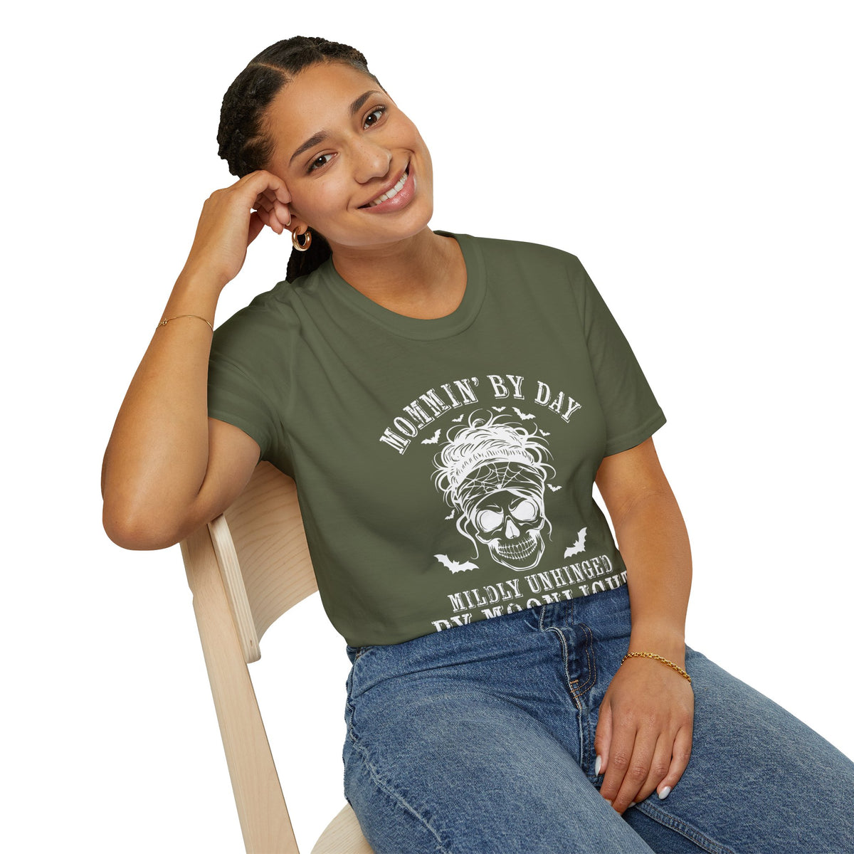Mommin’ by Day, Mildly Unhinged by Moonlight Halloween Mom T-Shirt